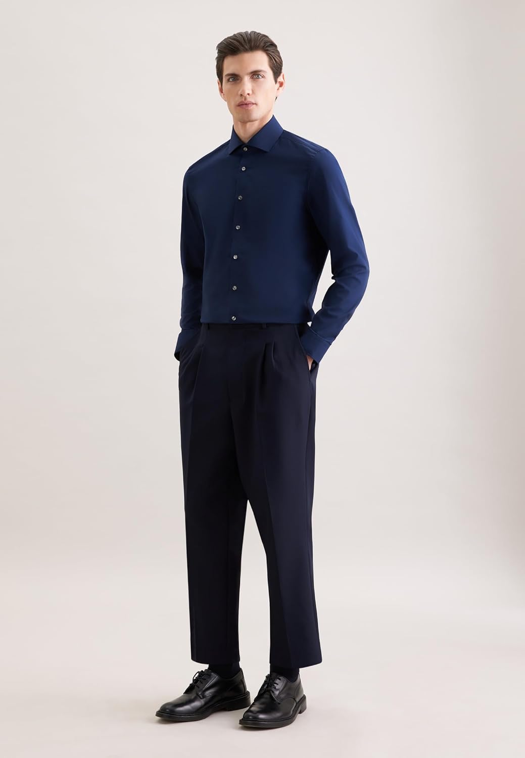 Seidensticker Herren Men Slim Patch Longsleeve Cotton Hemd 36 Dunkelblau(665477), 36 Dunkelblau(6654