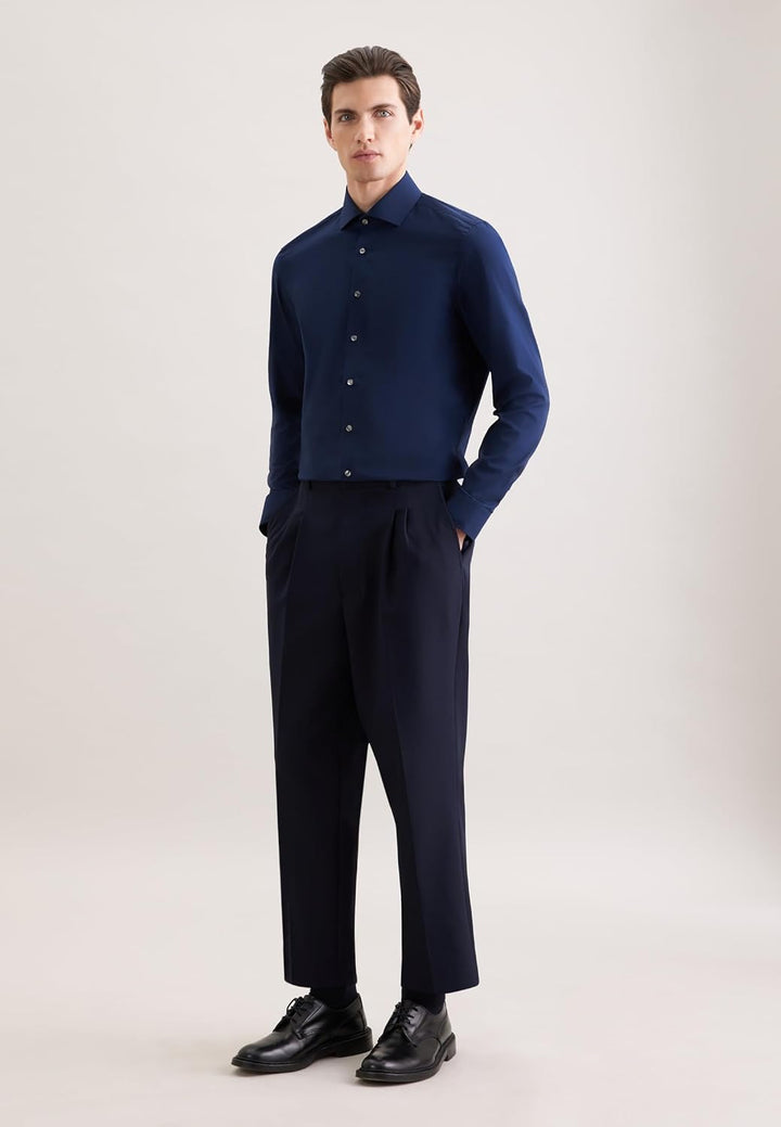 Seidensticker Herren Men Slim Patch Longsleeve Cotton Hemd 36 Dunkelblau(665477), 36 Dunkelblau(6654