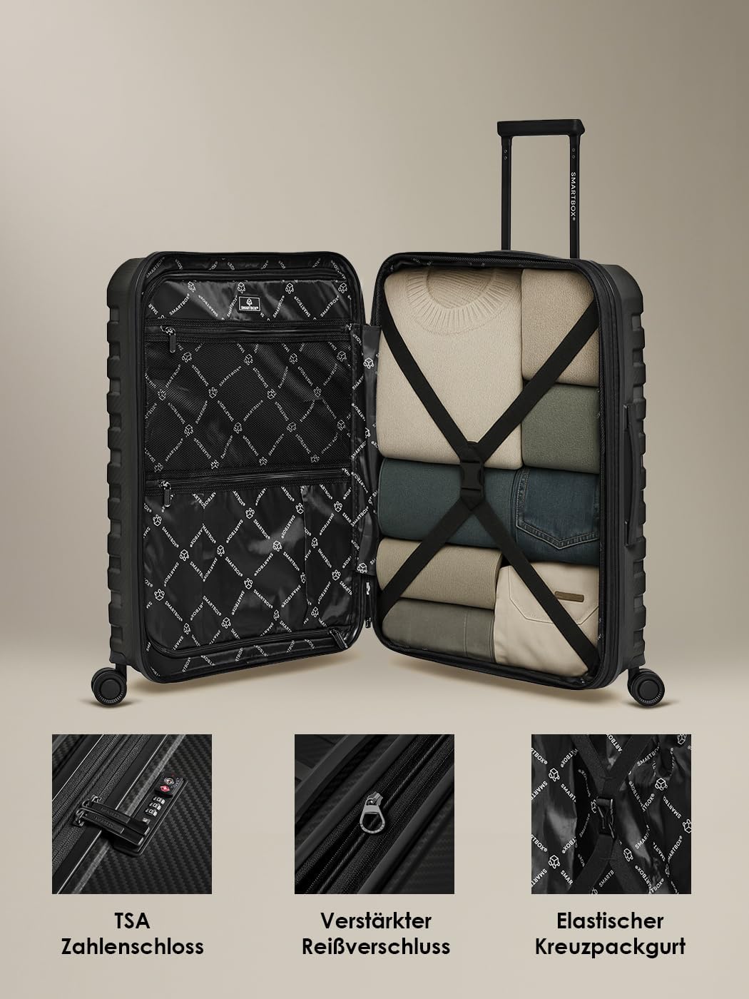 Smartbox Koffer M Erweiterbar 66 cm, 71–80L Reisekoffer Check-in, Hartschalen Trolley leicht 3,8 kg