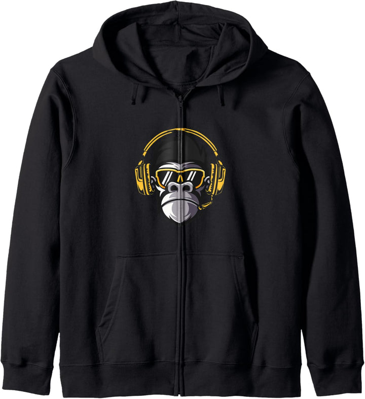 Affe Monkey mit DJ Kopfhörer und Sonnenbrille Kapuzenjacke