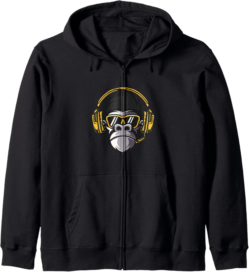 Affe Monkey mit DJ Kopfhörer und Sonnenbrille Kapuzenjacke