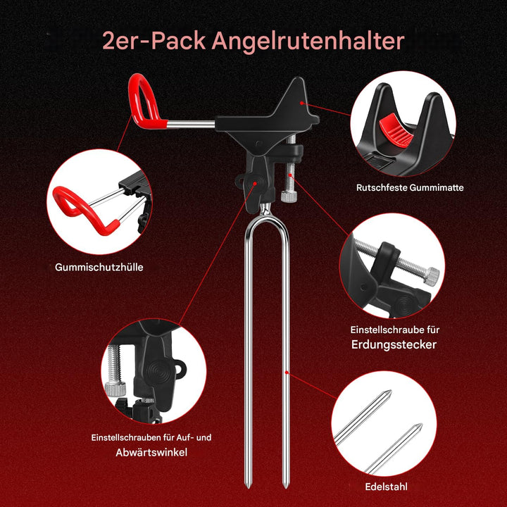 Leeko Rutenhalter, Angelrute Halter 2 Stück Edelstahl Universal Ruten Ständer 360°Verstellbar Angelr