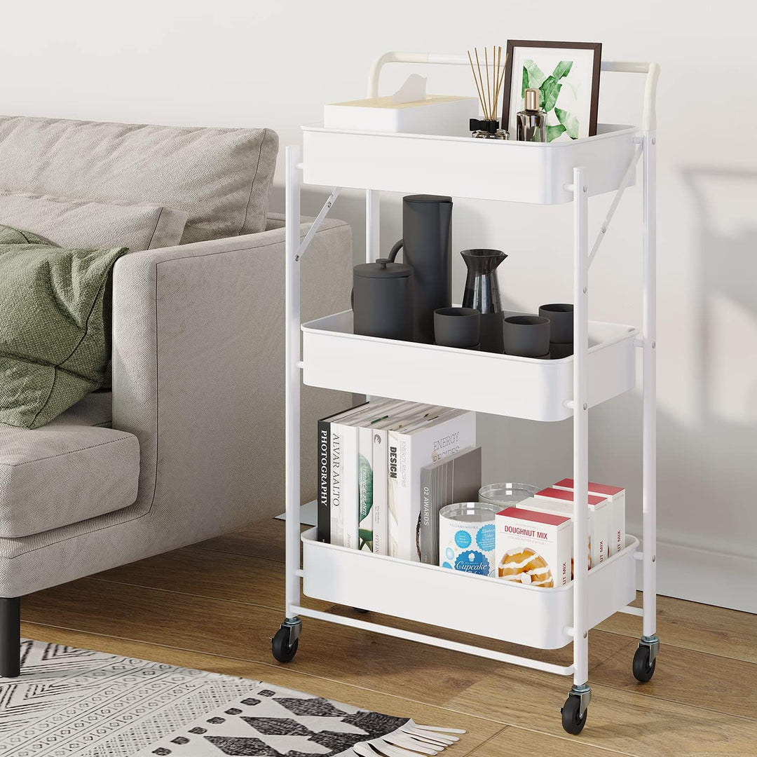 Dripex Rollwagen Küchen, Regal mit Rollen, Faltbarer Küchenwagen aus Metall, Küchenregal mit 3 Ebene