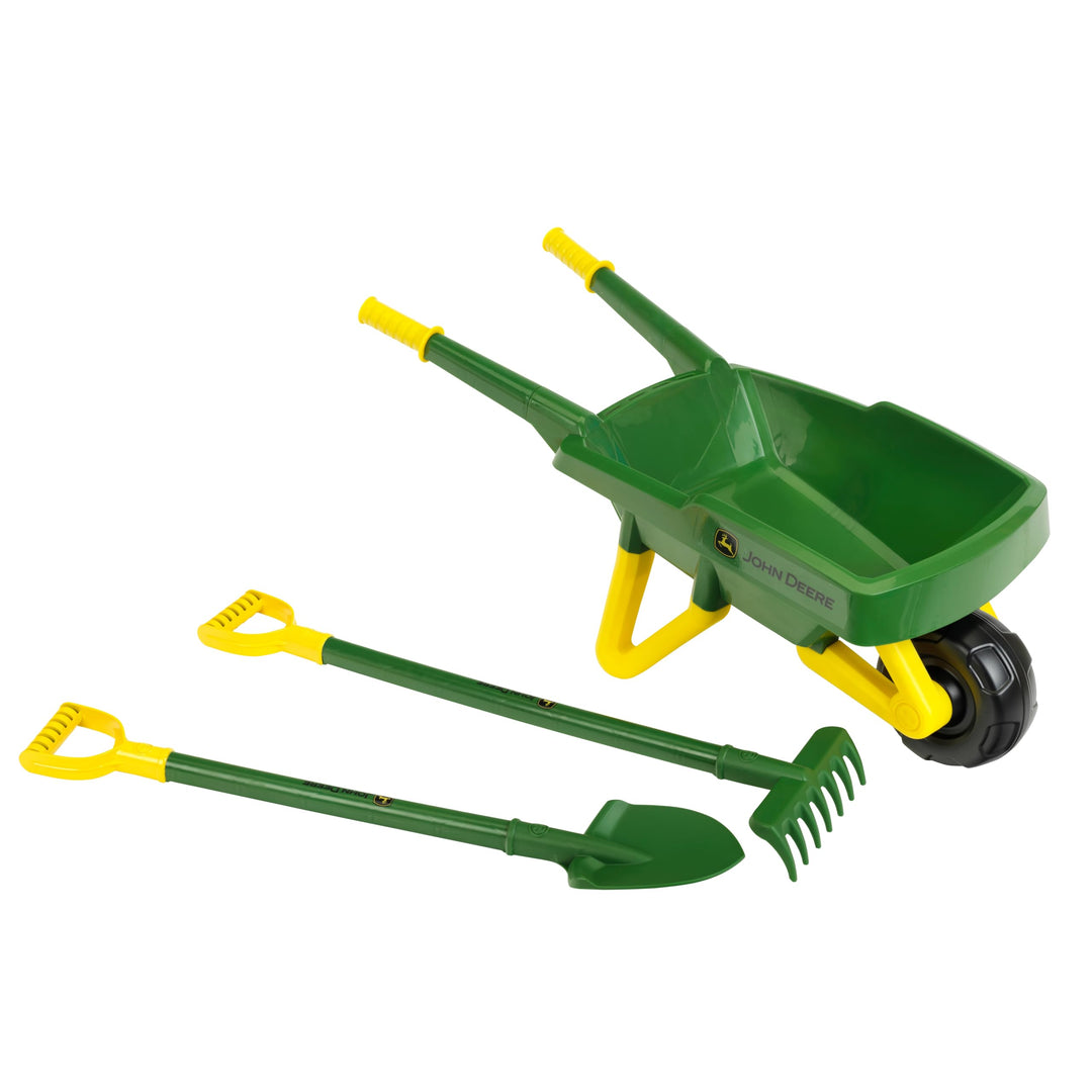 Theo Klein 3952 John Deere Schubkarren Set I Robustes Gartengeräte-Set für Kinder I Inkl. Schaufel u