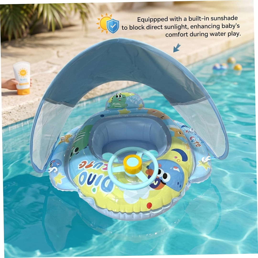 Babyschwimmkörper mit Baldachin, Babyschwimmkörper mit Lenkrad und Cartoon-Dinosaurier, PVC-Schwimmk
