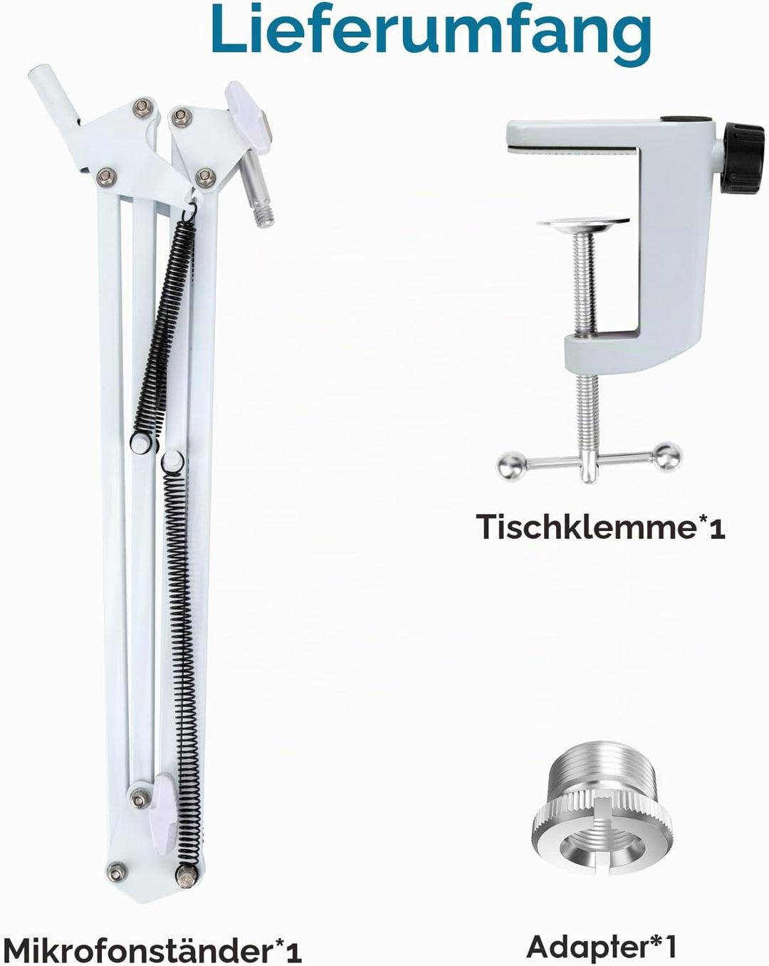 FIFINE K688 Mikrofonarm Weiss - Boom Arm Mikrofon Schwenkarmständer kompatibel mit FIFINE Recording