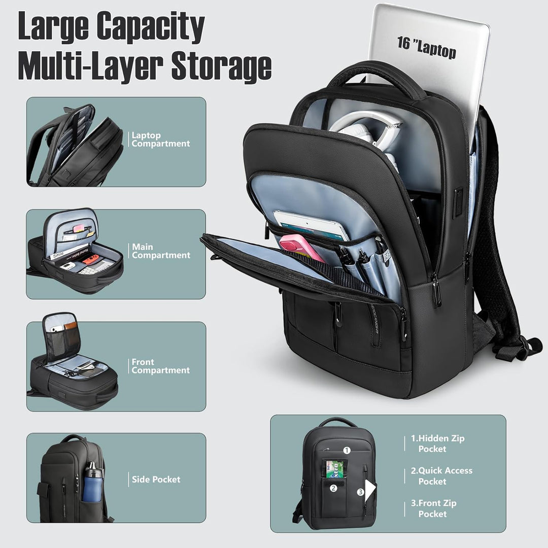 Business Rucksack Herren, Laptop Rucksack Herren für 16 Zoll Notebook | USB-Ladeanschluss, Laptopfac