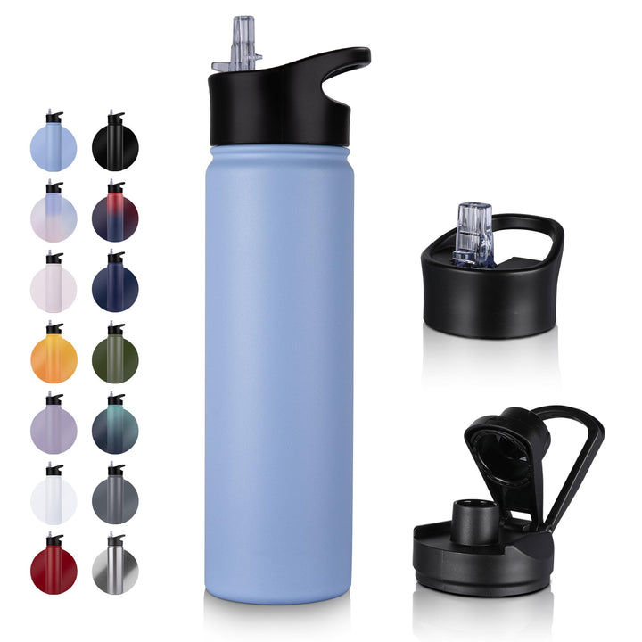 Edelstahl Trinkflasche - 750ml - mit Strohhalm,Auslaufsicher,Kohlensäure Geeignet,BPA frei Thermosfl