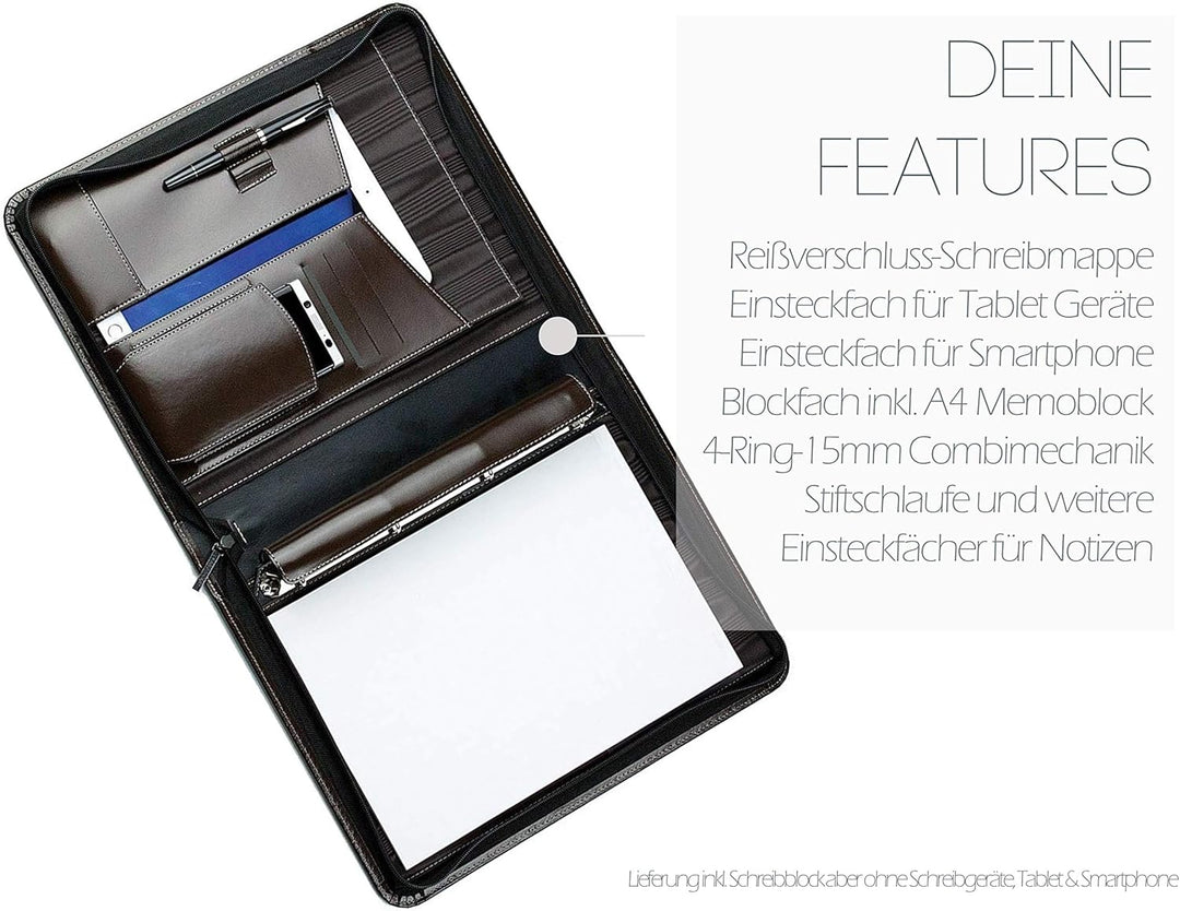 DELMON VARONE - Personalisierbare Tablet &amp; Smartphone Schreibmappe DIN A4 XXL Cambridge Top Grain Le