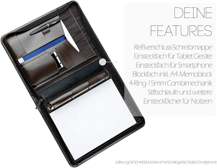 DELMON VARONE - Personalisierbare Tablet &amp; Smartphone Schreibmappe DIN A4 XXL Cambridge Top Grain Le