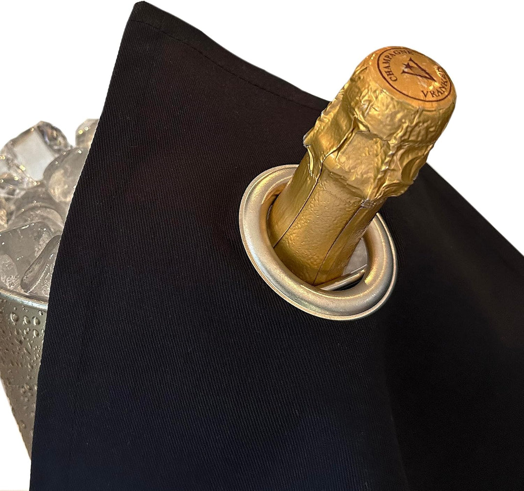 Classic Collection, Flaschentuch mit Metallring für Eiskübel, Baumwolle, 42 cm, Eckloch (Schwarz mit