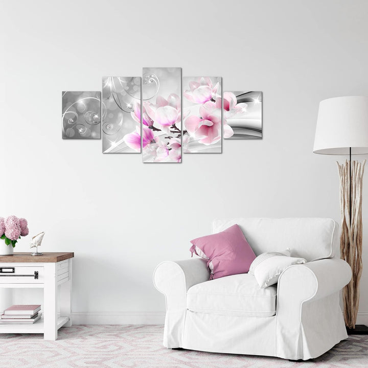 Runa Art Wandbilder Blumen Abstrakt 5 Teilig Bild auf Vlies Leinwand Deko Wohnzimmer 3D Optik Grau R