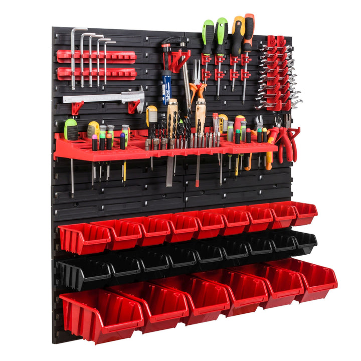 Lagersystem Werkstattregal | 78 x78 cm | 24 stck. Box | Wandregal mit Werkzeughalterungen und Stapel