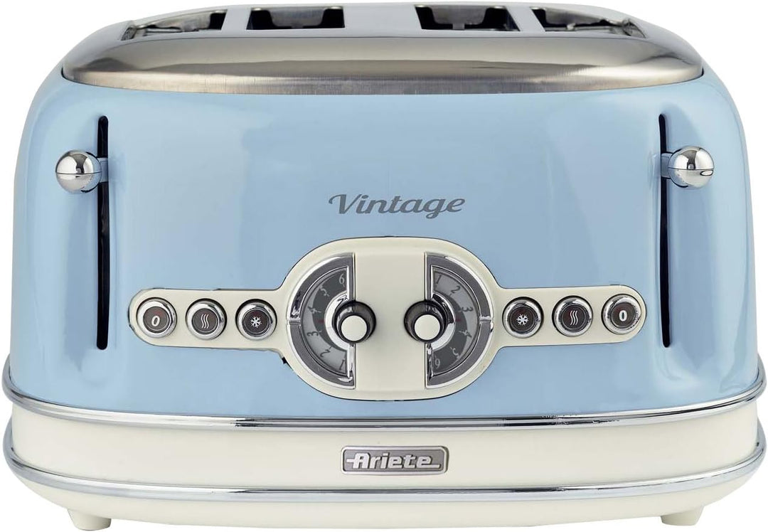 Ariete 156/05-blue Vintage 4-Schlitz-Toaster, lackierter Edelstahl, Blau & 2877 Kabelloser Wasserkoc