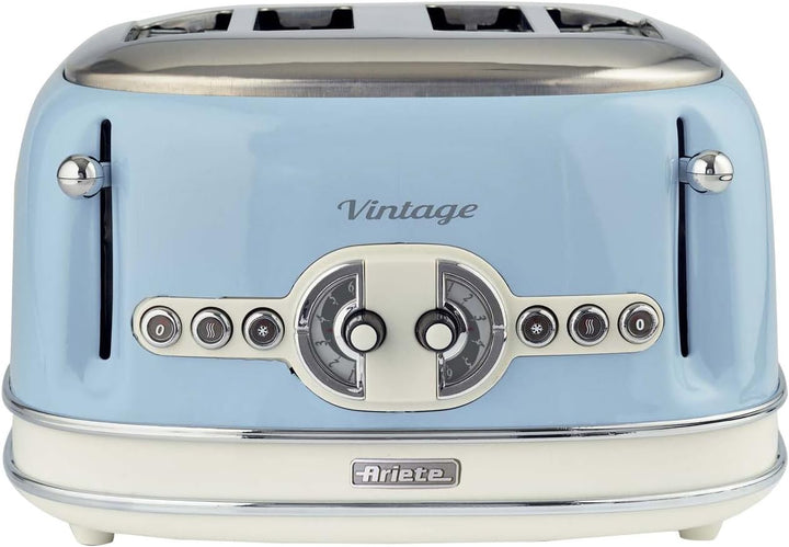Ariete 156/05-blue Vintage 4-Schlitz-Toaster, lackierter Edelstahl, Blau & 2877 Kabelloser Wasserkoc
