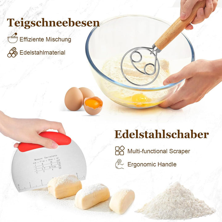 SHANNA GäRköRbchen, Sauerteig Starter Set, 9pcs Brot Backen ZubehöR, GäRkorb Rund, Sauerteig Starter