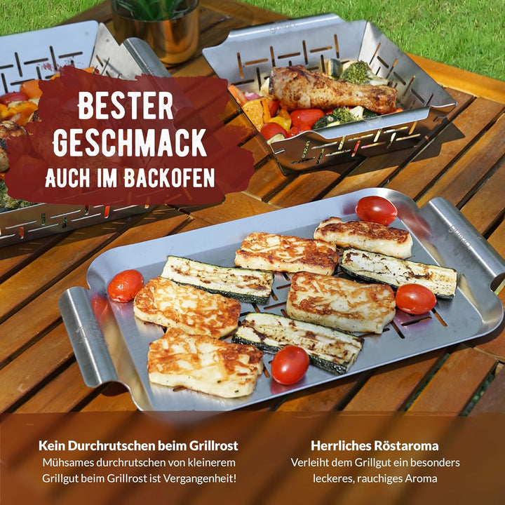 grillart® Premium Grillkorb und Grillschale Edelstahl (im Set), als Fisch-Grill und Grillschale verw