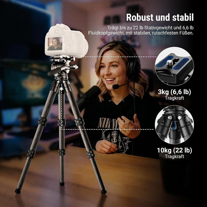 NEEWER Carbonfaser Tisch Kamera Mini Stativ tragbares Tischstativ Reisestativ für unterwegs mit Flui