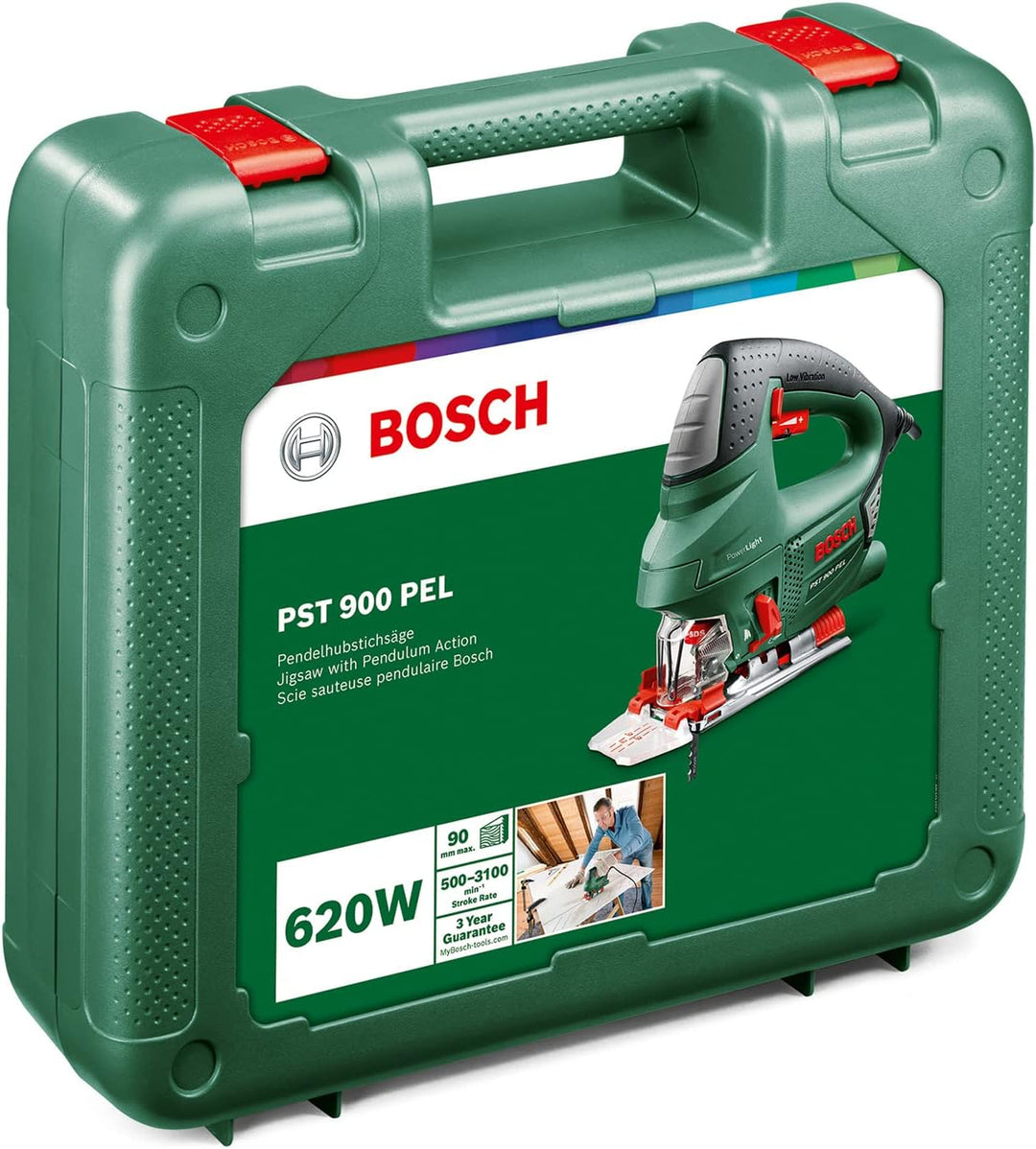 Bosch Home and Garden Stichsäge PST 900 PEL, Grau (620W, Hubzahl bei Leerlauf 500 bis 3100 U/min, in