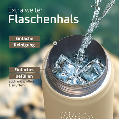 Trinkflasche Edelstahl ACTIVE FLASK + Strohhalm (3 Deckel) BPA-frei, Auslaufsicher, Kohlensäure geei