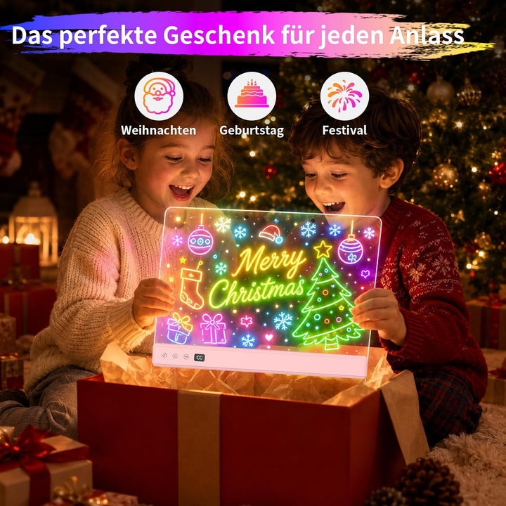 TOHETO LED Zeichenbrett für Kinder, 16 Zoll Wiederaufladbare Doodle Tafel, Neon-Trockenlöschtafel mi