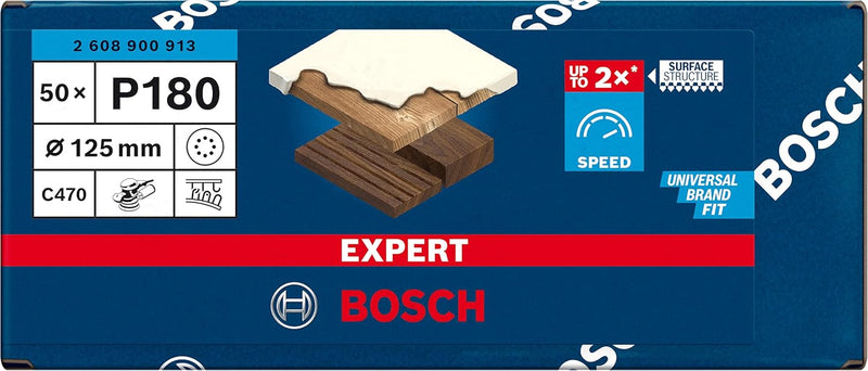 Bosch Accessories 50x Schleifpapier Expert C470 mit 8 Löchern (für Hartholz, Farbe auf Holz, Ø 125 m