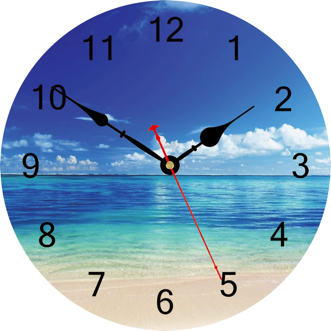 TAHEAT 30 cm Blau Meer Strand Wanduhr, Lautlos Geräuschlos Batteriebetrieben Uhren, Schön Himmel Wol