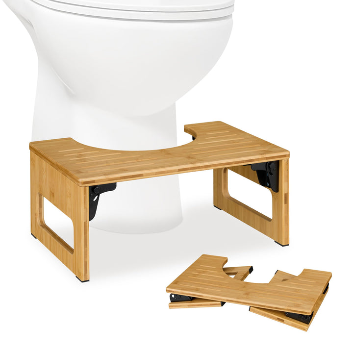 Relaxdays Toilettenhocker, klappbar, Stuhlgang Unterstützung, WC Hocker Erwachsene, Bambus, HBT: 18,