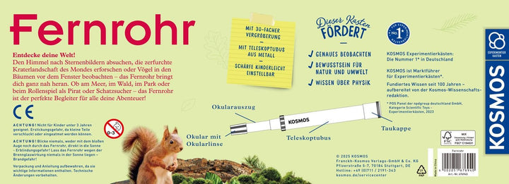 KOSMOS 676940 Fernrohr, entdecke Deine Welt, Linsenfernrohr mit 30-facher Vergrösserung, Stabiler Ok