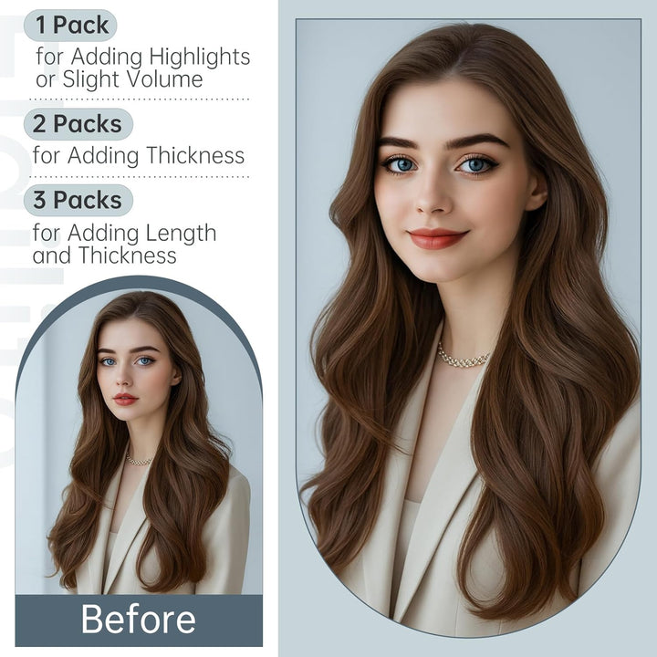 Elailite Echthaar Extensions Tape in 20 Stück Kleberband #2A Leberbraun, 40cm Haarverlängerungen Uns