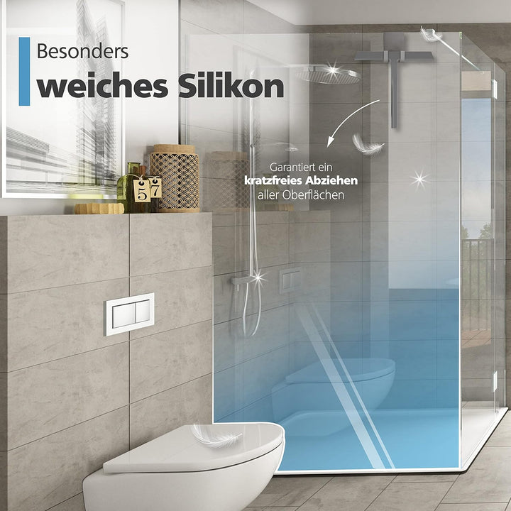 Duschabzieher Silikon Grau 23 cm Wischbreite - Scheibenabzieher mit Halterung - Duschkabinenabzieher