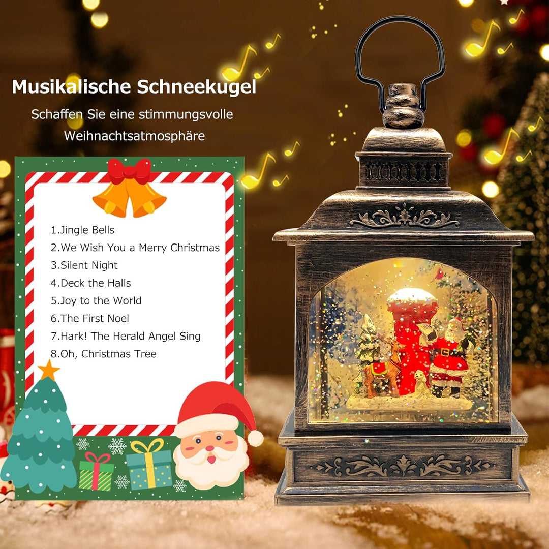 Marsyu Weihnachts Schneekugel Laterne, musikalisch beleuchtet mit Timer, rotierende Weihnachtsmann W