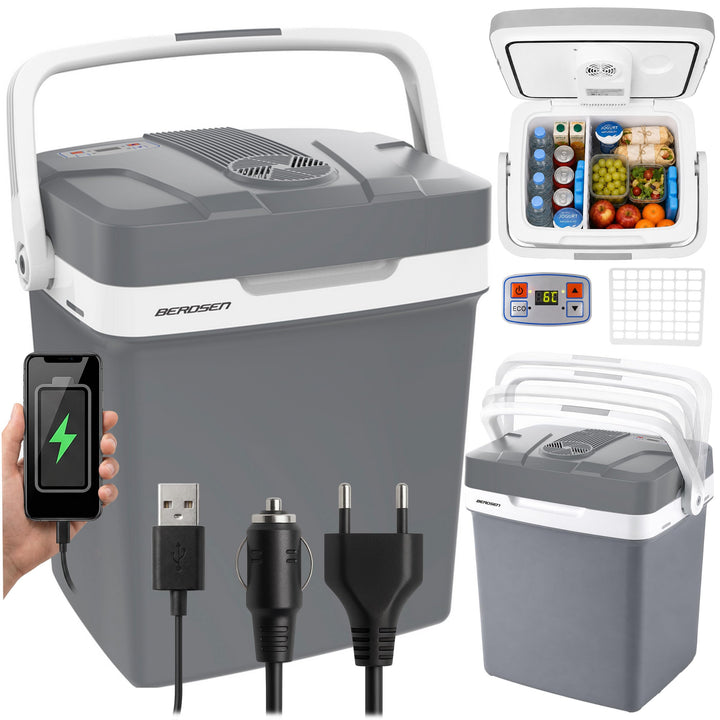 Berdsen Kühlbox Auto Camping Kühlschrank Für Auto LKW Boot Elektrisch Kühlung Bis 0°C Mit Wärmefunkt