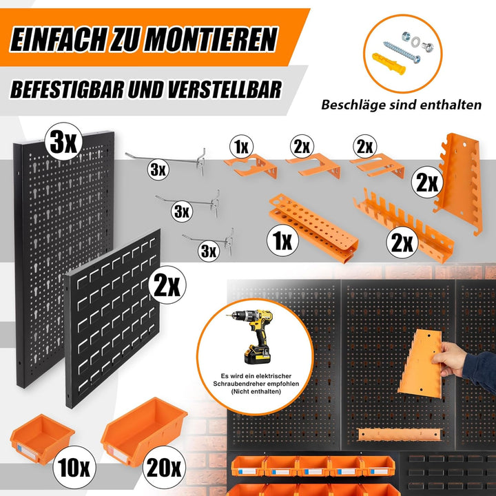 METALLMOBELL - Werkzeugwand Metall Lochwand, 120x90x2cm, 3 Paneele 40x60x2cm, 2 Paneele 30x60x2cm, W