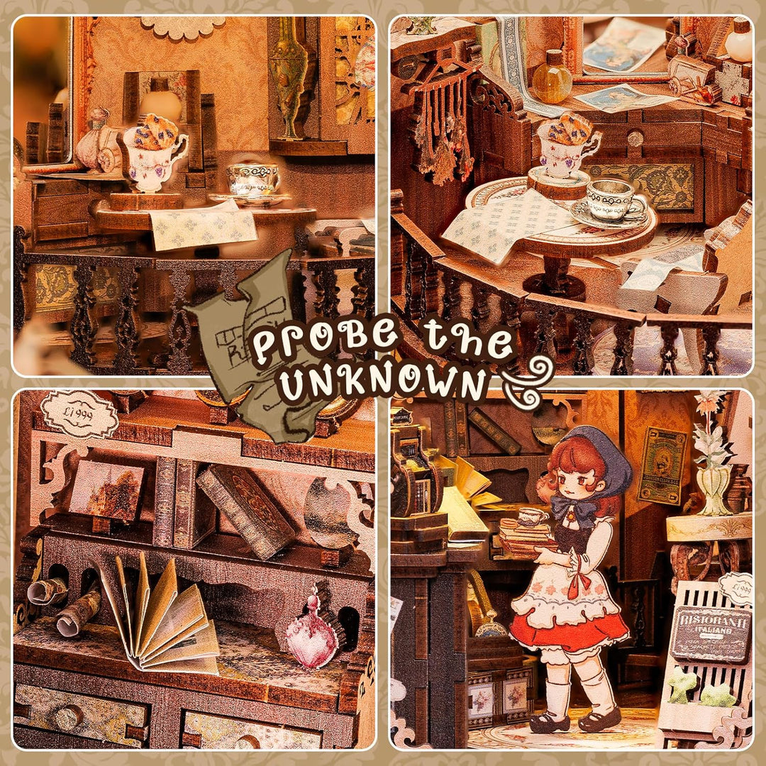 CUTEBEE DIY Book Nook Kit,Puppenhaus Miniatur Haus mit Möbeln and Staubschutz, Booknook Miniature Ho