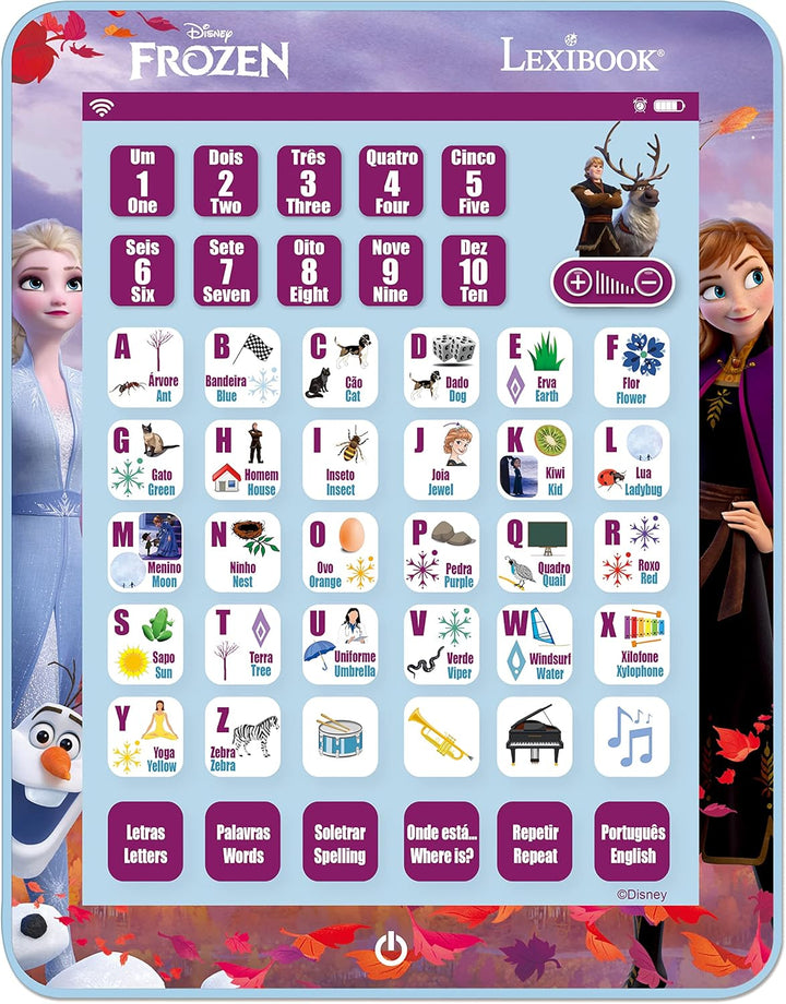 LEXIBOOK JCPAD002FZi4 Disney Frozen Lerntablett Zweisprachig Buchstaben Zahlen Wörter Rechtschreibun