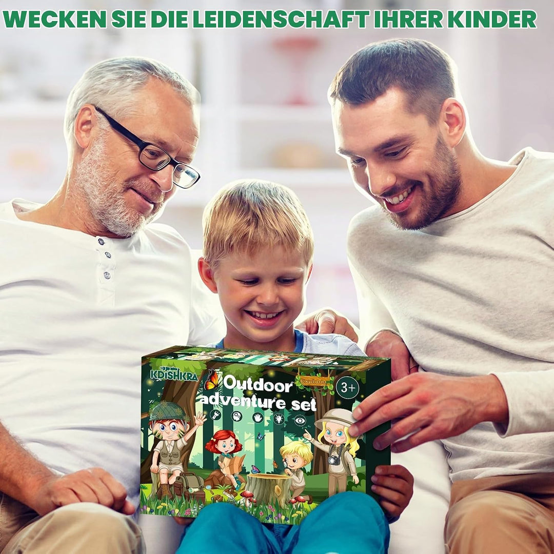 Forscherset für Kinder ab 4 5 6 7 8 Jahren 23PCS, Outdoor Entdecker mit Fernglas, Kompass, Lupe, Ins
