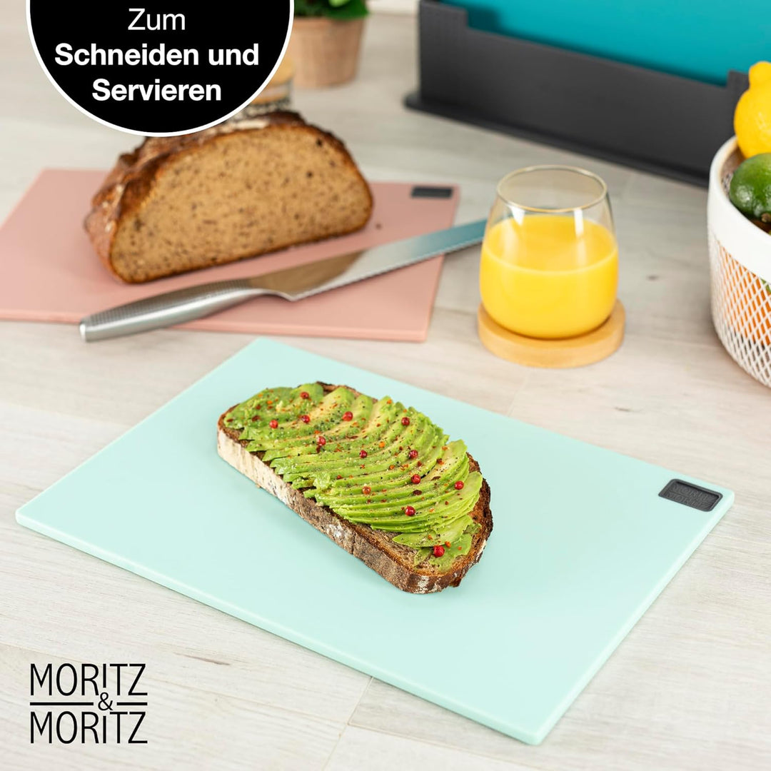 Moritz & Moritz 3x Schneidebrett Kunststoff Set - 32 x 22 cm - Im praktischen Ständer – Küchenbrett