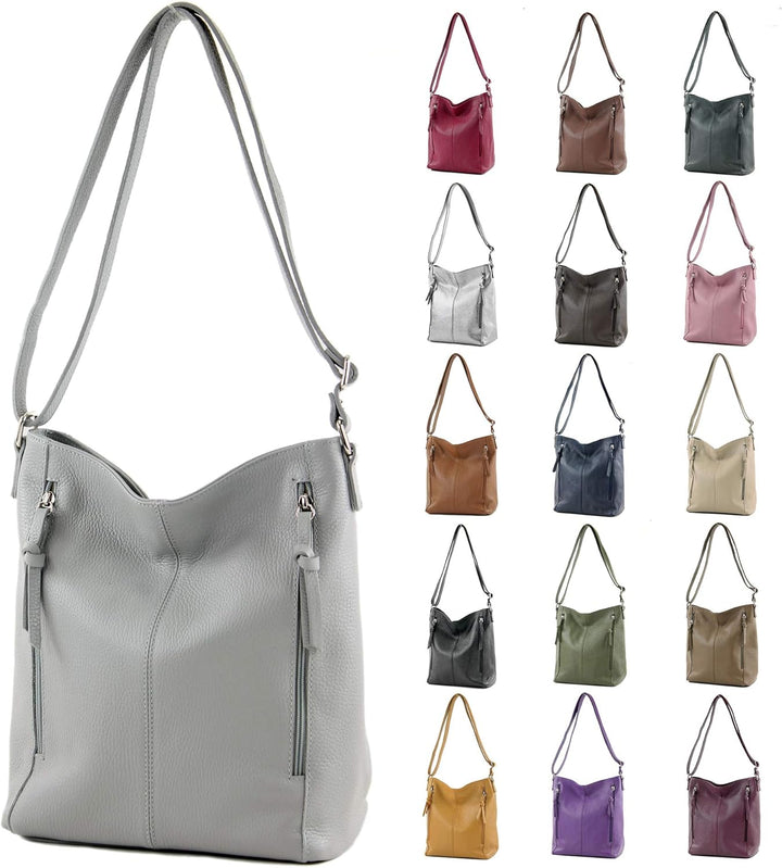 modamoda de - T195 - ital Umhängetasche Schultertasche aus Leder Cognac, Cognac