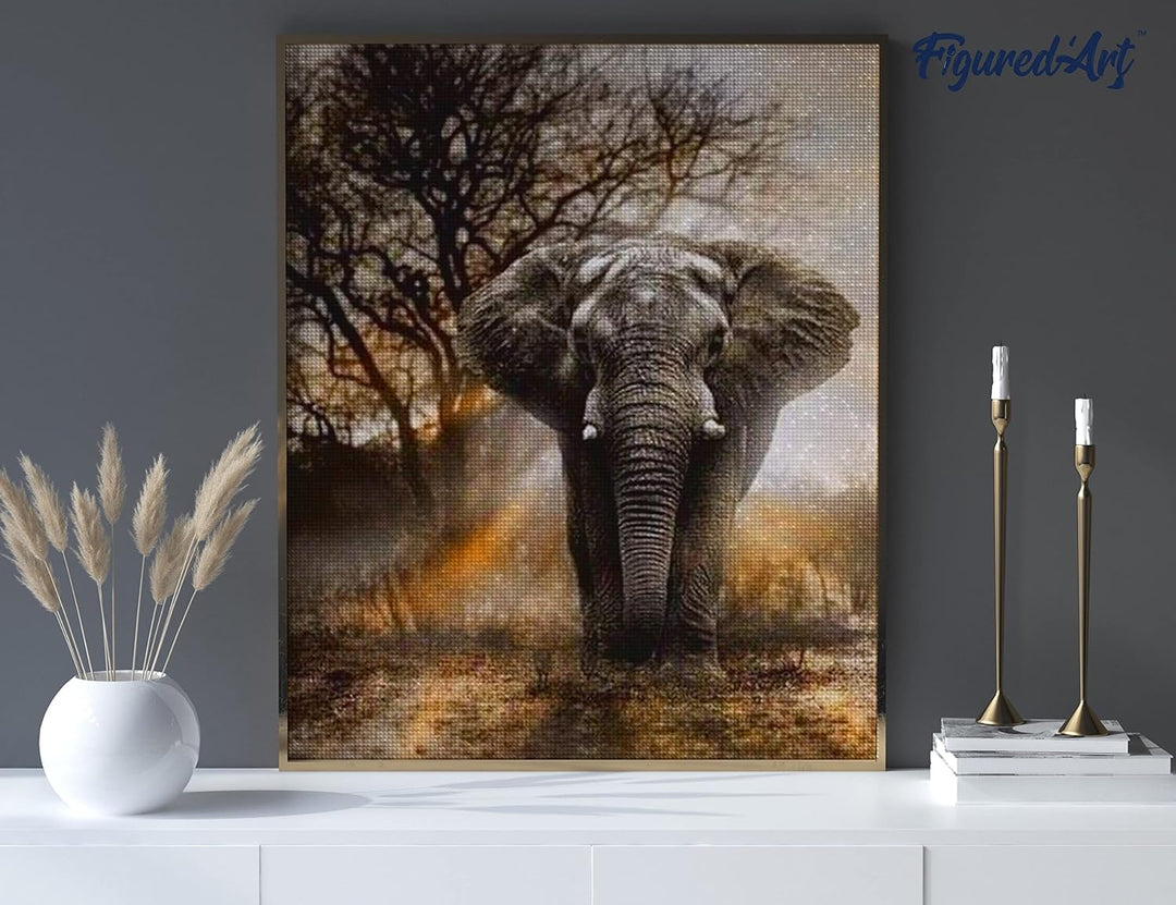 Figured'Art Diamond Painting Erwachsene 40x50cm Ganze Leinwand gerollt Elefant in der Savanne 5D Bil