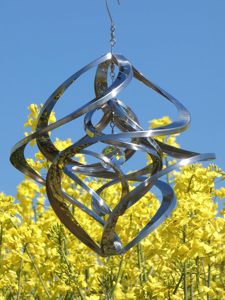 Pommerntraum ® | Edelstahlwindspiel MIT KRISTALL ROSTFREI Windspiel Edelstahl Winddancer Double-Twis