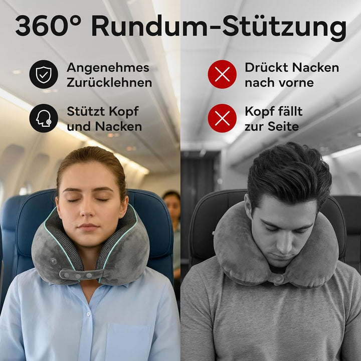 NEOLYMP Nackenkissen Flugzeug mit Kinnstütze verhindert Vorfallen des Kopfes – Memory Foam Reisekiss