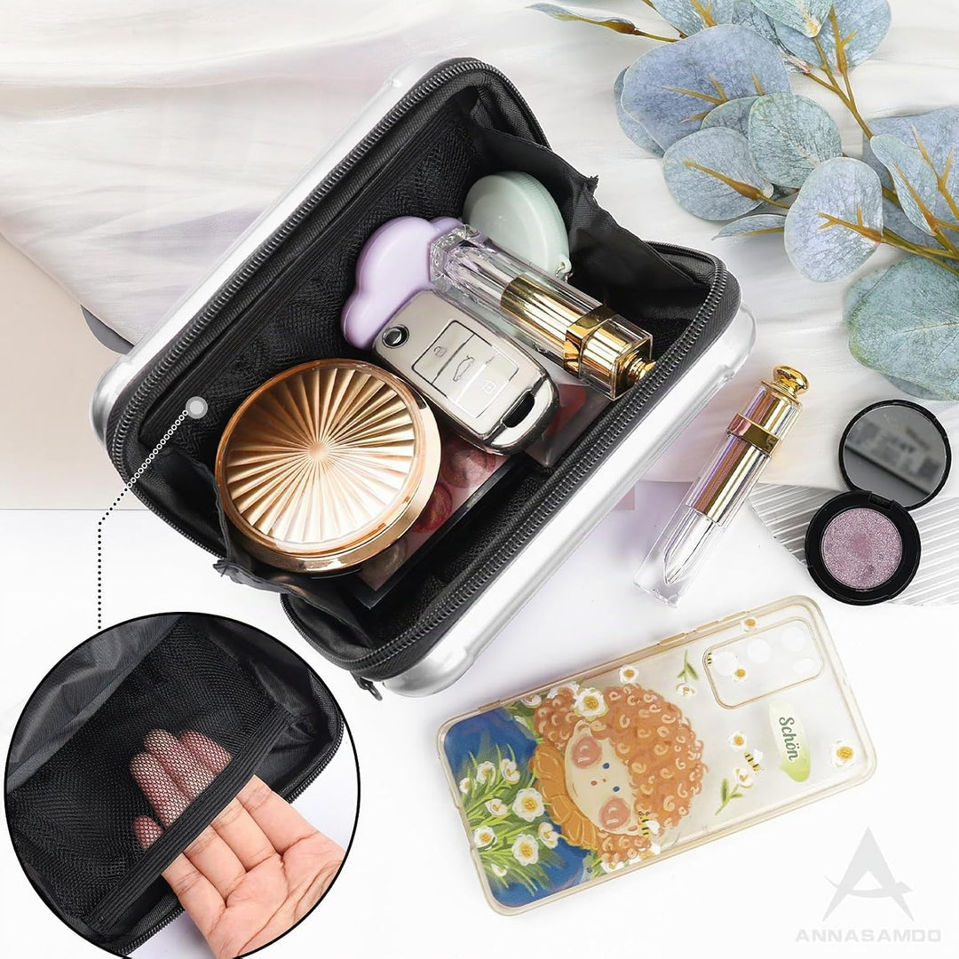 Mini Koffer Umhängetasche, Kleiner Koffertasche Handtasche Innentaschen Kosmetiktasche Hardcase mit