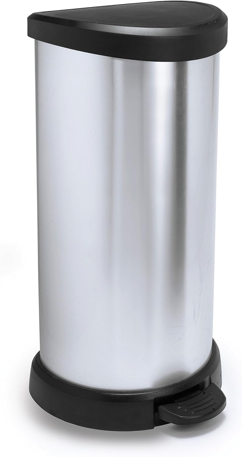 Curver 184106 Treteimer, 40 l, Polypropylen, Metalleffekt, 30 x 34,9 x 69,7 cm