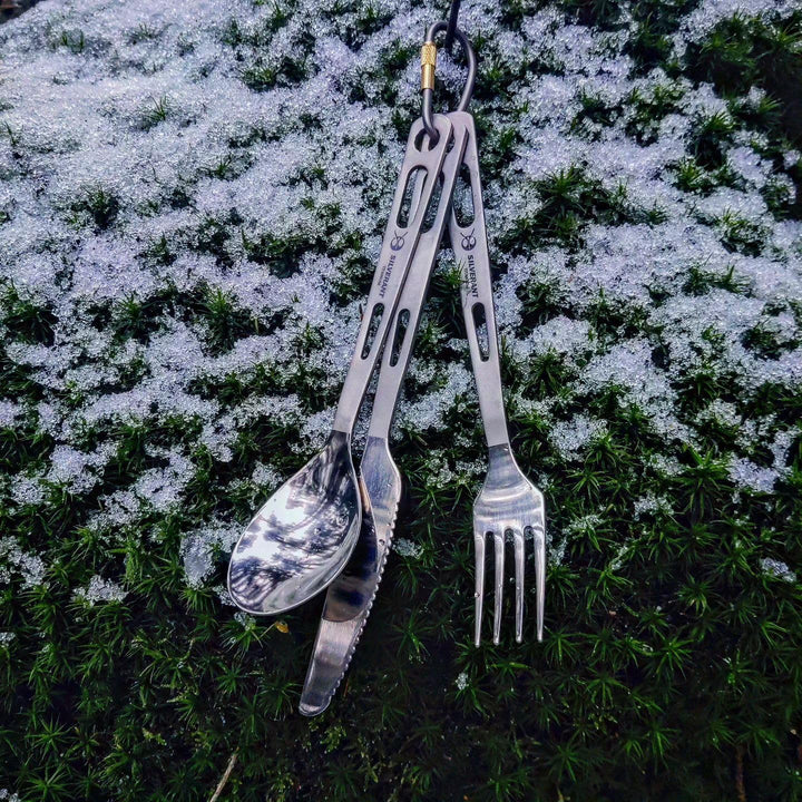 SILVERANT Titan-Besteckset, leichtes Camping-Utensilien-Set, inklusive wiederverwendbarem Messer, Ga