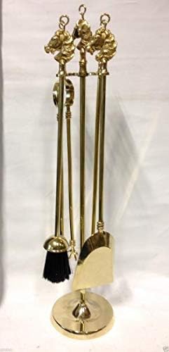 Kaminbesteck Pferdekopf Gold Messing Massiv Kamingarnitur Ofenbesteck Kaminbesteck Gold Pferd