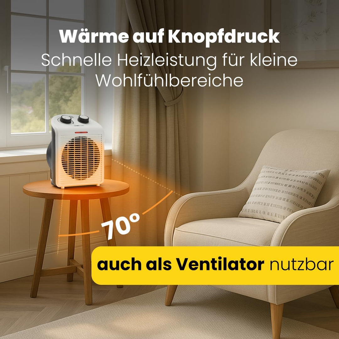 Clatronic® mobiler & kompakter Heizlüfter | Heizlüfter 2000W & 1000W | Heizkörper mit Ventilatorfunk