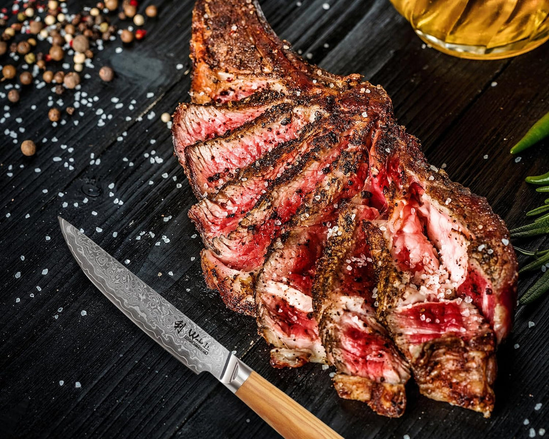Wakoli Oribu 4er Damast Steakmesser-Set mit 12,50 cm Klingen gefertigt aus 67 Lagen Damaststahl mit