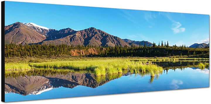 Paul Sinus Art Panoramabild auf Leinwand und Keilrahmen 150x50cm Alaska Tundra Landschaft Berge Wies