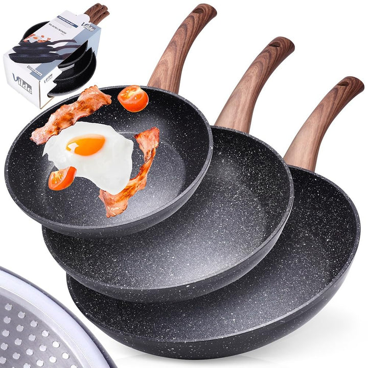 Pfannen-Set mit Granitbeschichtung Bratpfanne Granitpfanne BLACK&WOOD 3 Stk. 20/24 / 28 cm